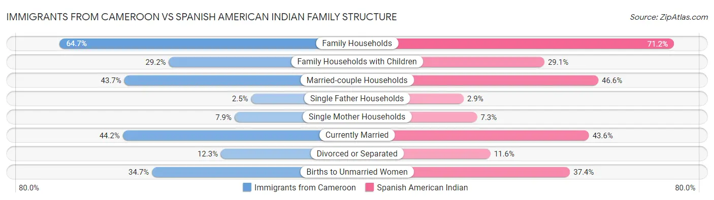 Immigrants from Cameroon vs Spanish American Indian Family Structure