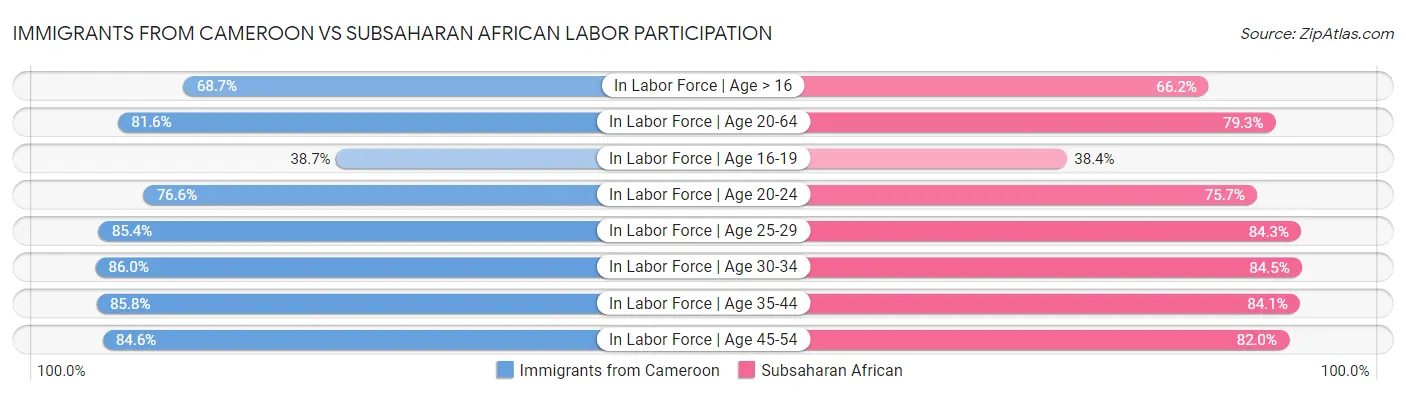 Immigrants from Cameroon vs Subsaharan African Labor Participation