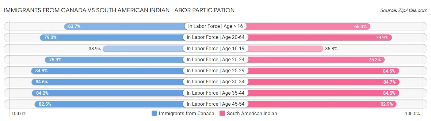 Immigrants from Canada vs South American Indian Labor Participation