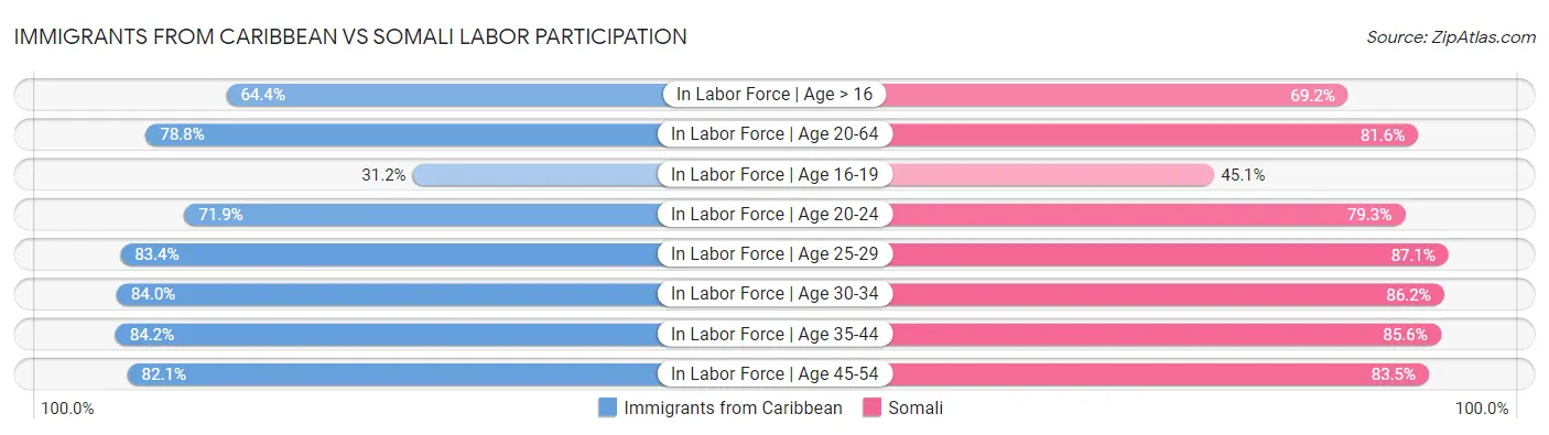 Immigrants from Caribbean vs Somali Labor Participation