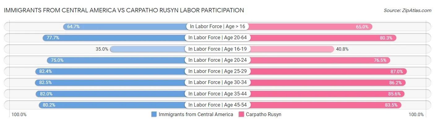 Immigrants from Central America vs Carpatho Rusyn Labor Participation