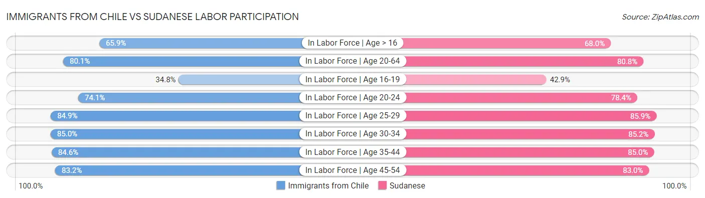 Immigrants from Chile vs Sudanese Labor Participation
