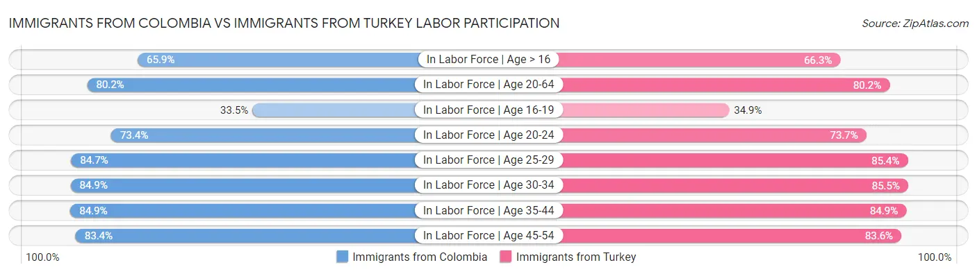 Immigrants from Colombia vs Immigrants from Turkey Labor Participation