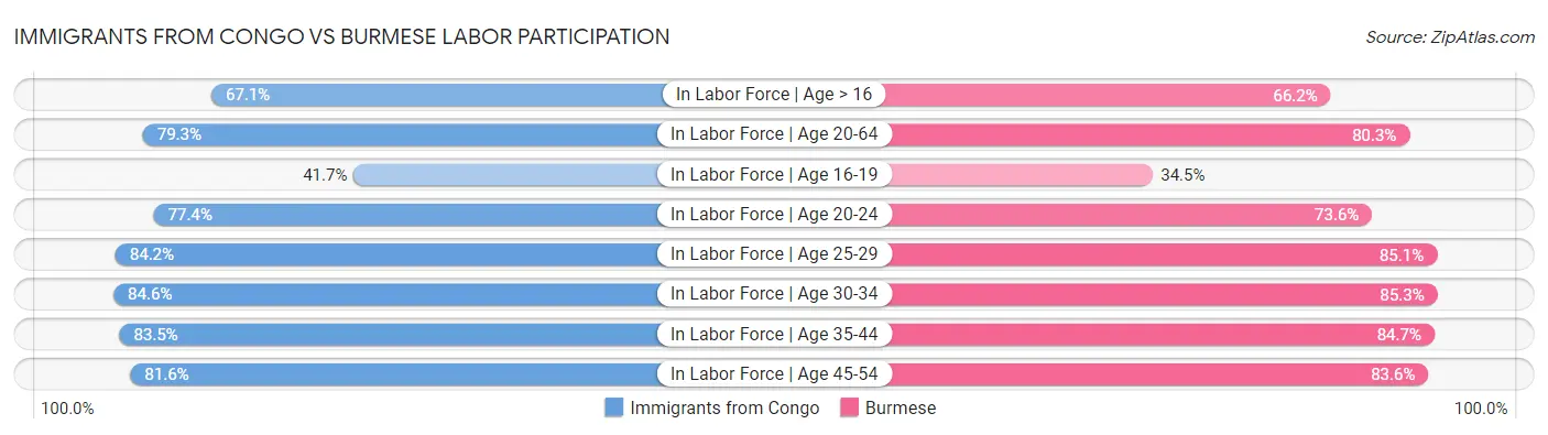 Immigrants from Congo vs Burmese Labor Participation