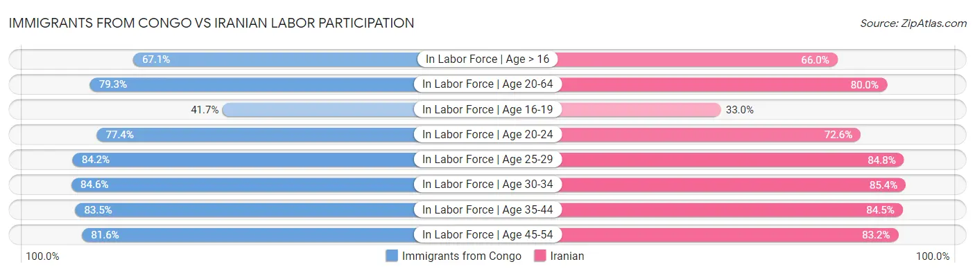 Immigrants from Congo vs Iranian Labor Participation