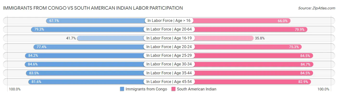 Immigrants from Congo vs South American Indian Labor Participation
