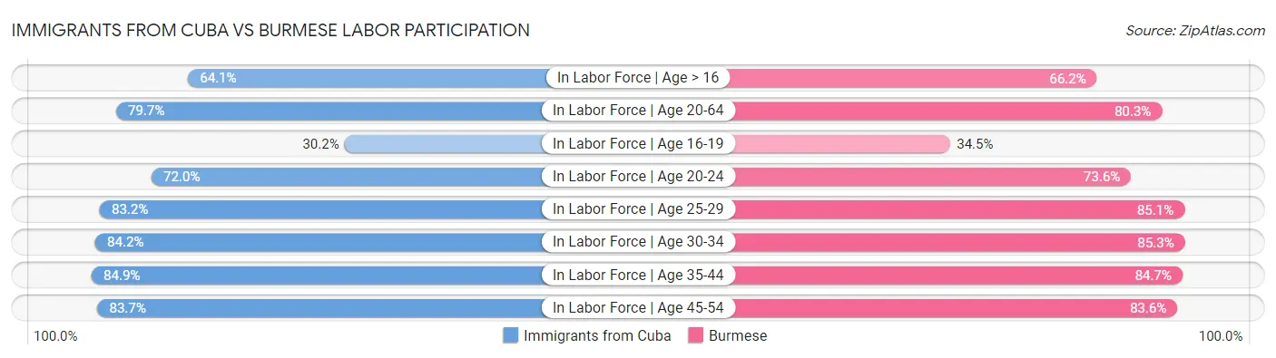Immigrants from Cuba vs Burmese Labor Participation