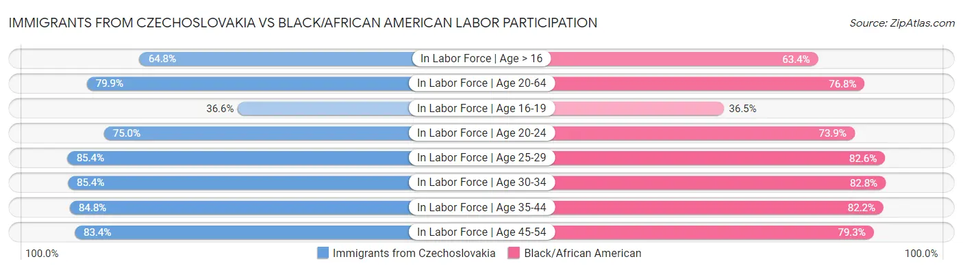 Immigrants from Czechoslovakia vs Black/African American Labor Participation