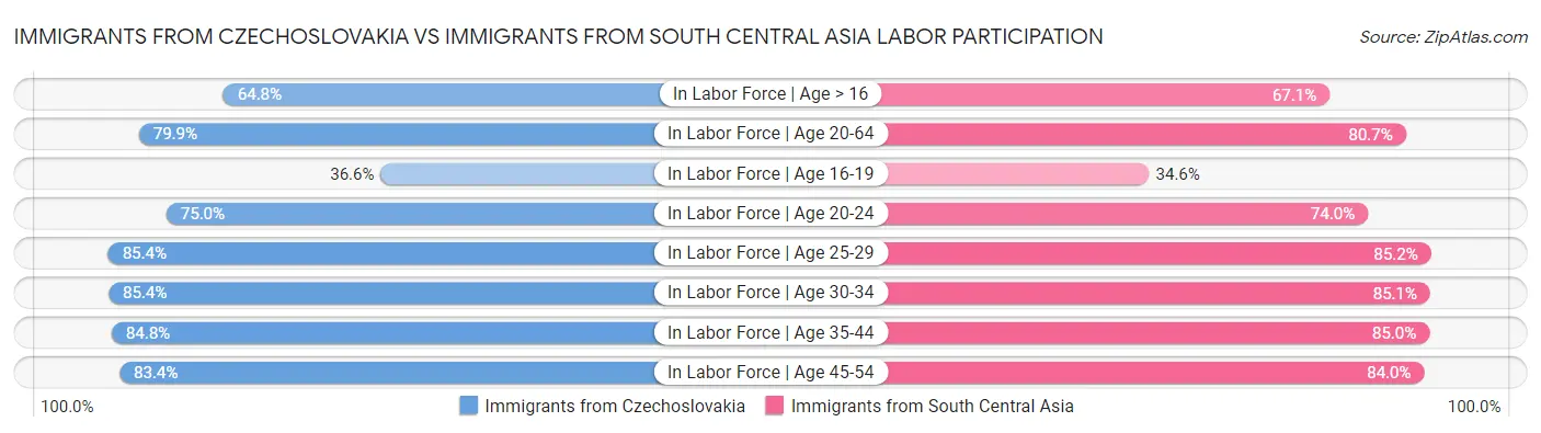 Immigrants from Czechoslovakia vs Immigrants from South Central Asia Labor Participation