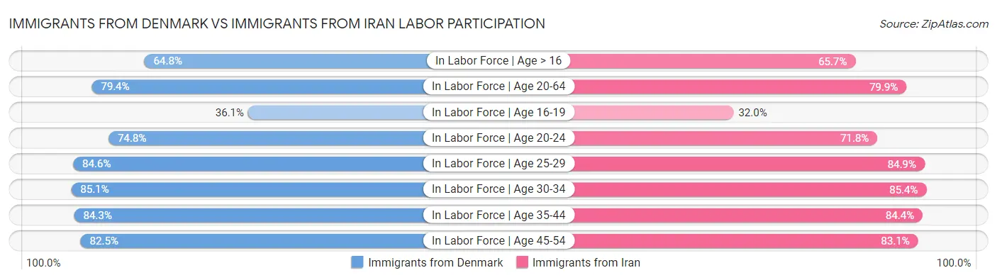 Immigrants from Denmark vs Immigrants from Iran Labor Participation