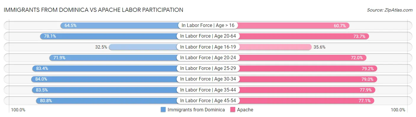 Immigrants from Dominica vs Apache Labor Participation