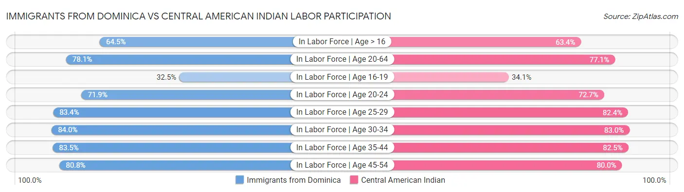 Immigrants from Dominica vs Central American Indian Labor Participation