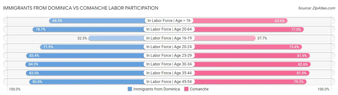 Immigrants from Dominica vs Comanche Labor Participation