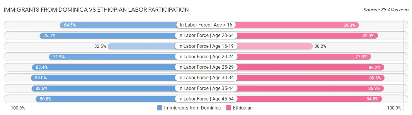 Immigrants from Dominica vs Ethiopian Labor Participation