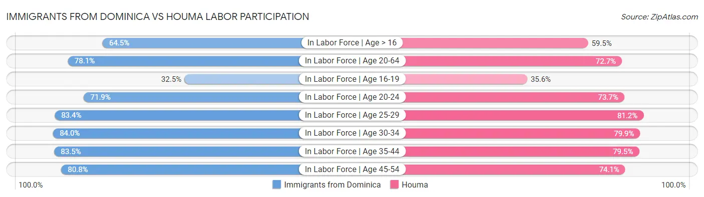 Immigrants from Dominica vs Houma Labor Participation