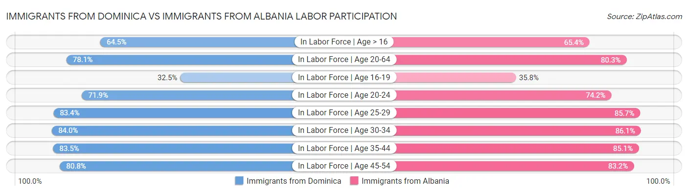 Immigrants from Dominica vs Immigrants from Albania Labor Participation