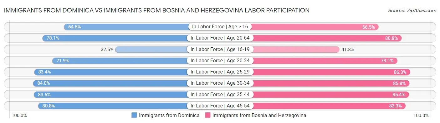 Immigrants from Dominica vs Immigrants from Bosnia and Herzegovina Labor Participation