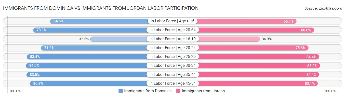 Immigrants from Dominica vs Immigrants from Jordan Labor Participation