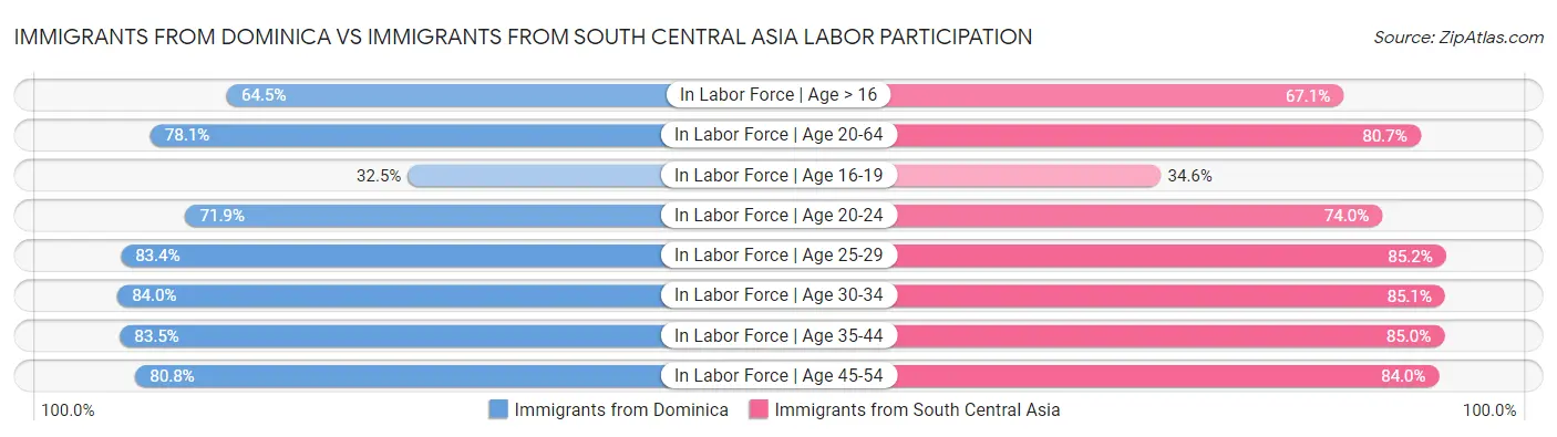 Immigrants from Dominica vs Immigrants from South Central Asia Labor Participation