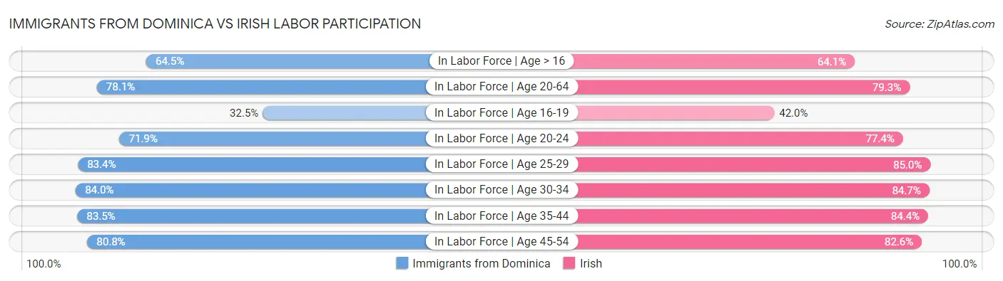 Immigrants from Dominica vs Irish Labor Participation