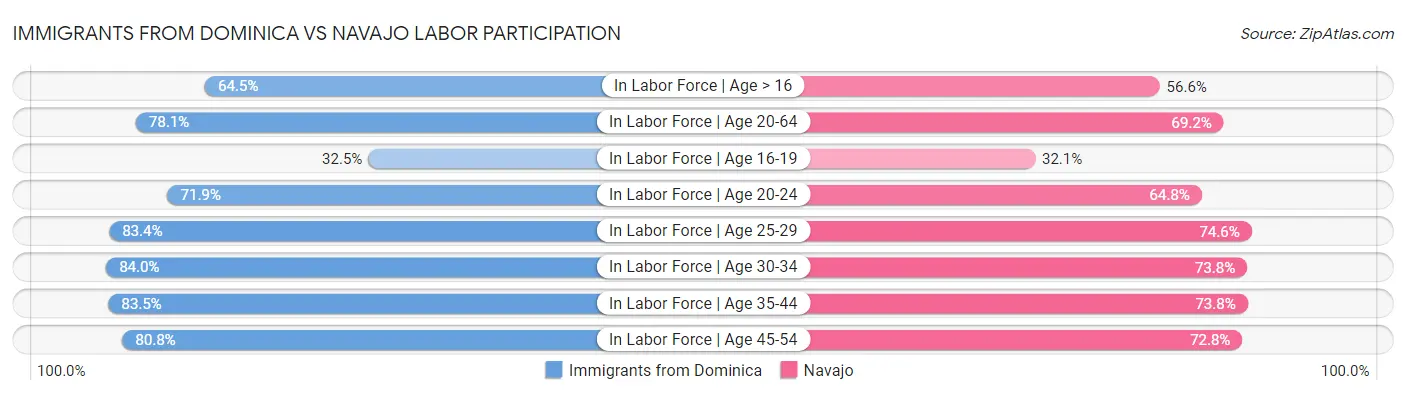 Immigrants from Dominica vs Navajo Labor Participation