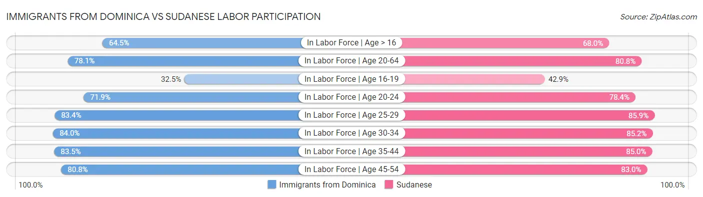 Immigrants from Dominica vs Sudanese Labor Participation