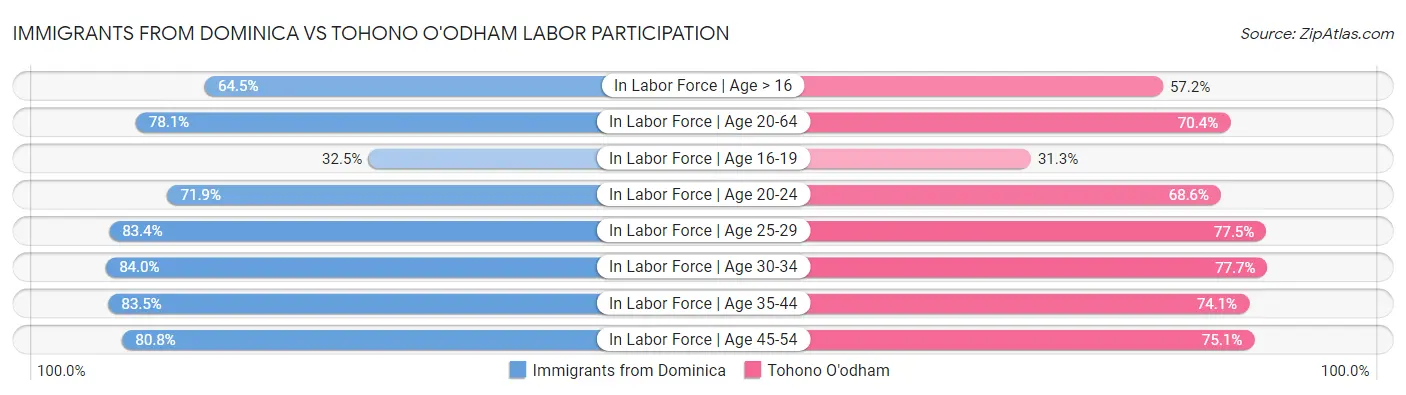 Immigrants from Dominica vs Tohono O'odham Labor Participation