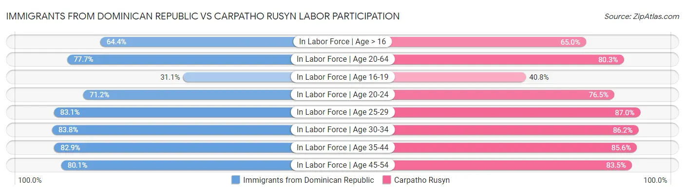 Immigrants from Dominican Republic vs Carpatho Rusyn Labor Participation