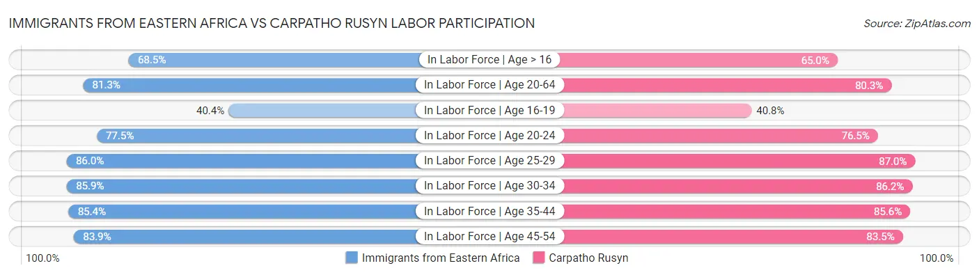 Immigrants from Eastern Africa vs Carpatho Rusyn Labor Participation