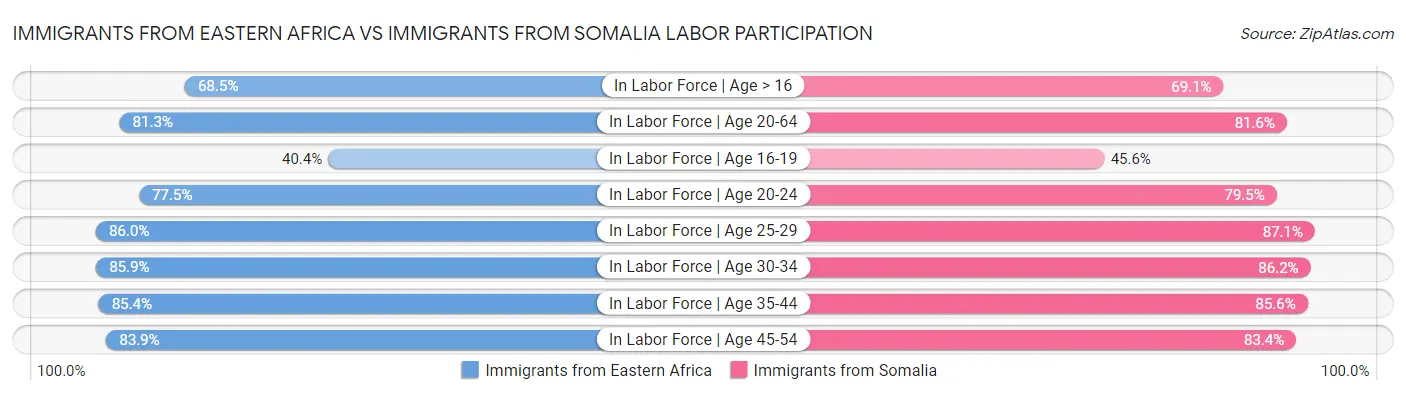 Immigrants from Eastern Africa vs Immigrants from Somalia Labor Participation