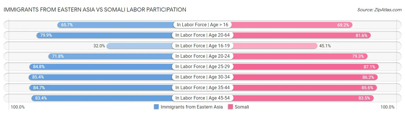 Immigrants from Eastern Asia vs Somali Labor Participation