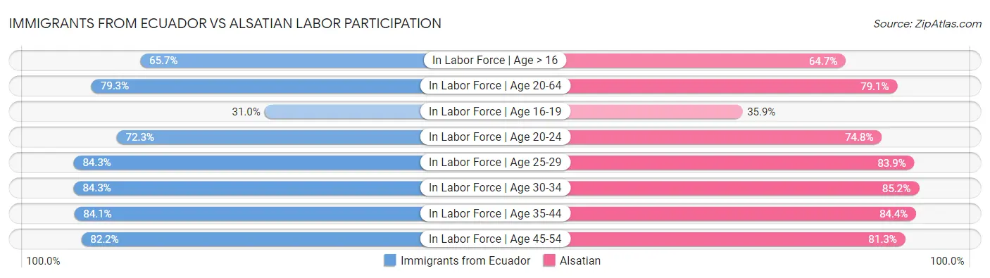 Immigrants from Ecuador vs Alsatian Labor Participation