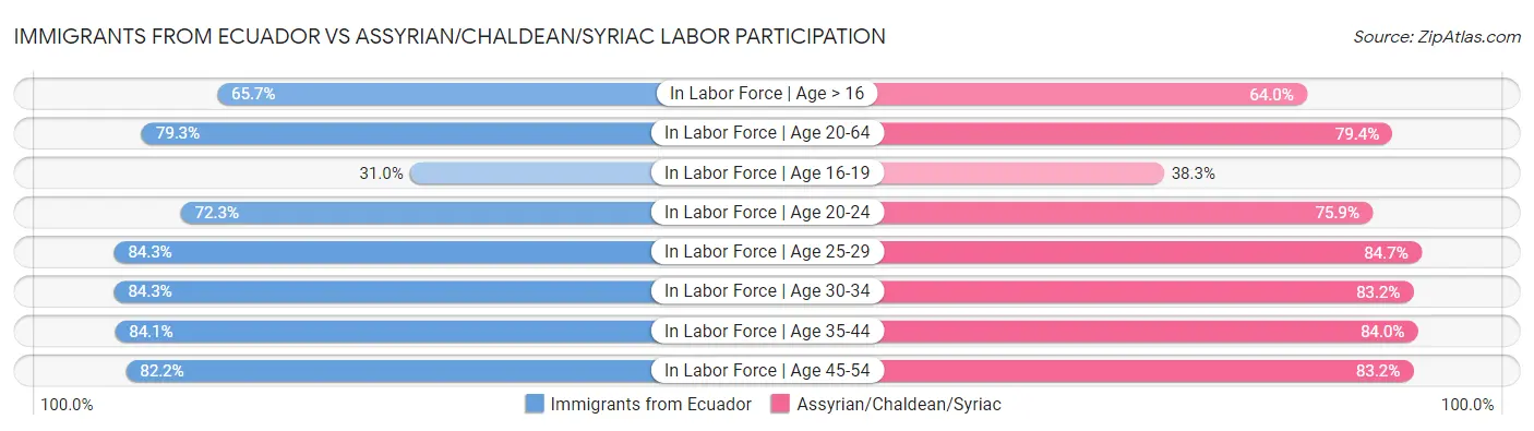 Immigrants from Ecuador vs Assyrian/Chaldean/Syriac Labor Participation