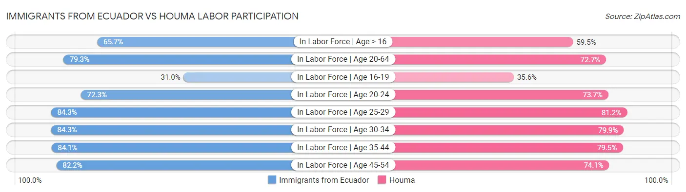 Immigrants from Ecuador vs Houma Labor Participation