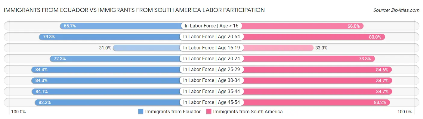 Immigrants from Ecuador vs Immigrants from South America Labor Participation