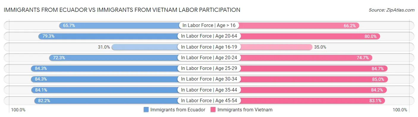 Immigrants from Ecuador vs Immigrants from Vietnam Labor Participation