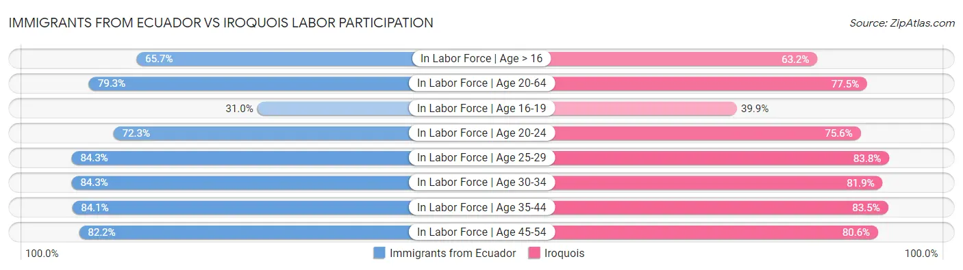 Immigrants from Ecuador vs Iroquois Labor Participation