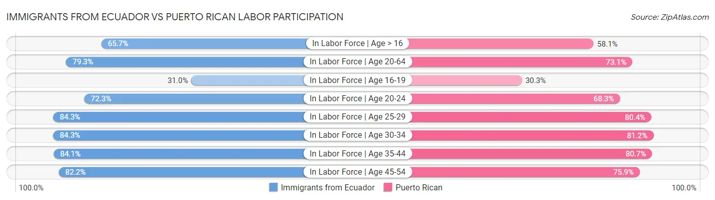 Immigrants from Ecuador vs Puerto Rican Labor Participation