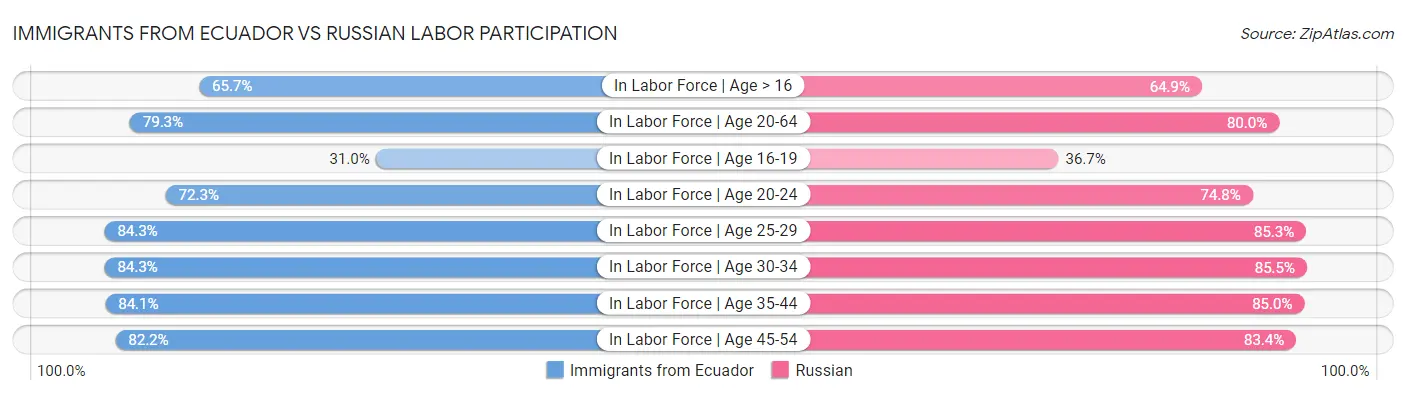 Immigrants from Ecuador vs Russian Labor Participation