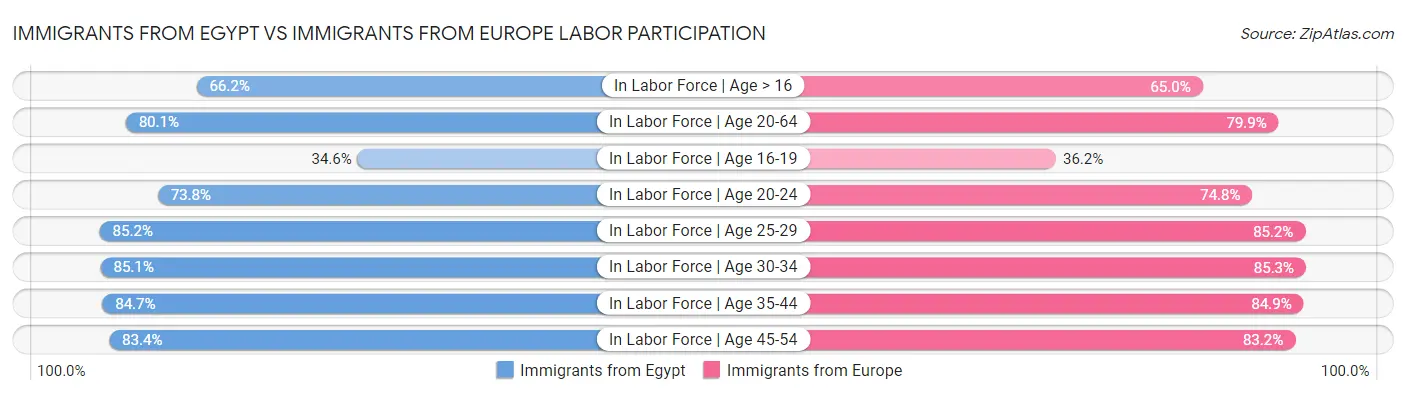 Immigrants from Egypt vs Immigrants from Europe Labor Participation