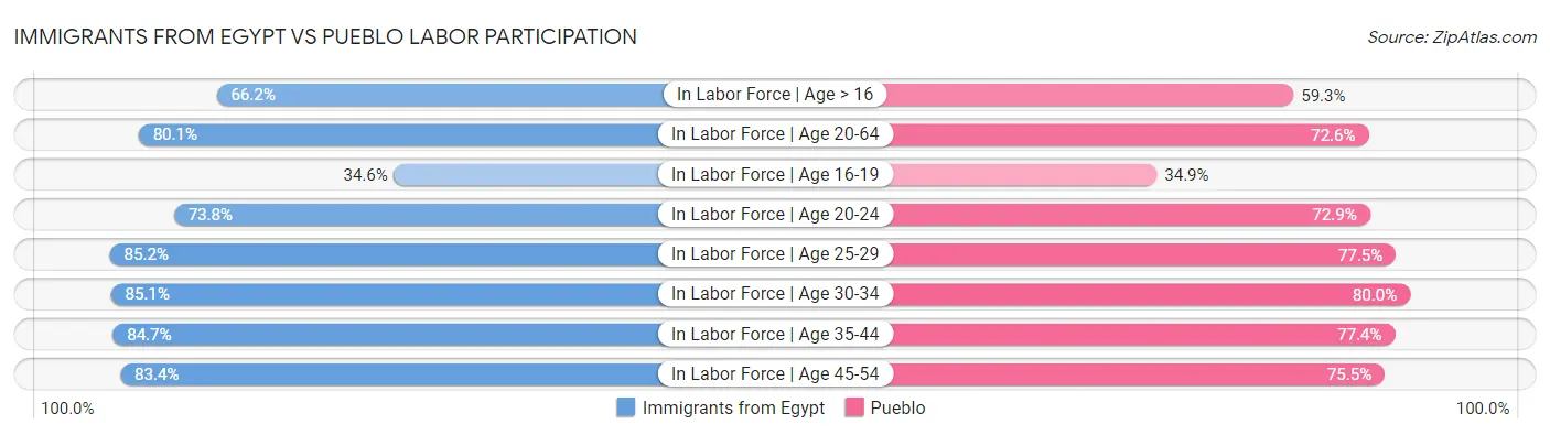 Immigrants from Egypt vs Pueblo Labor Participation