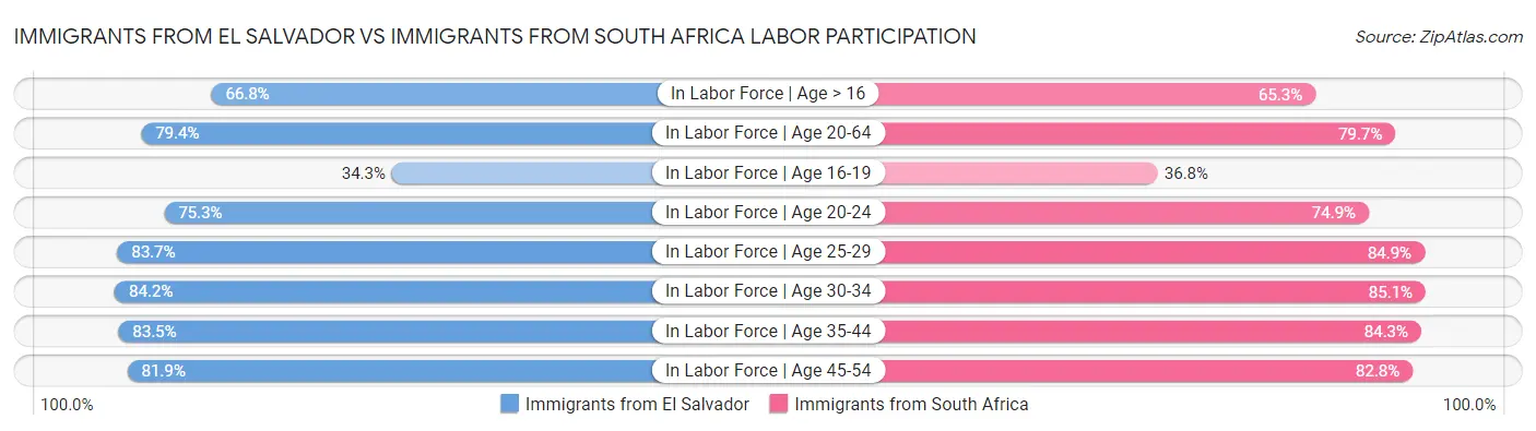 Immigrants from El Salvador vs Immigrants from South Africa Labor Participation