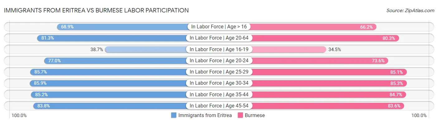 Immigrants from Eritrea vs Burmese Labor Participation