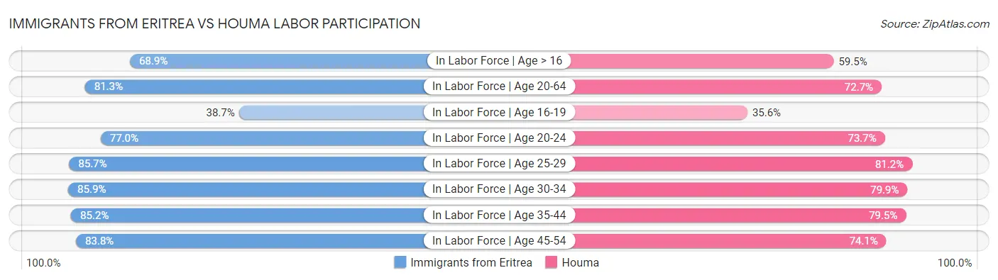 Immigrants from Eritrea vs Houma Labor Participation