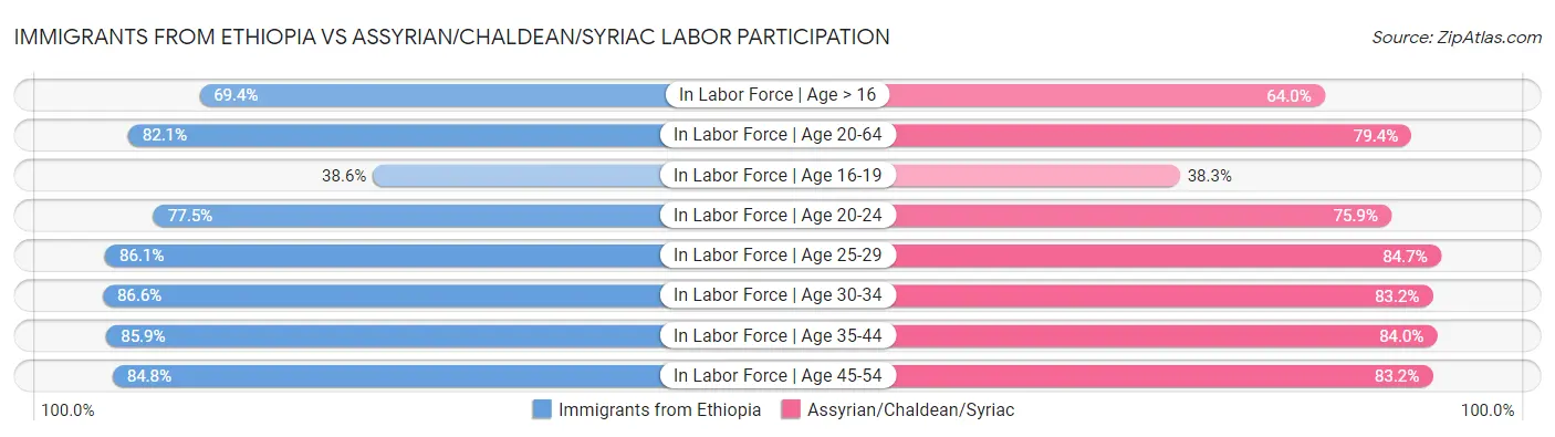 Immigrants from Ethiopia vs Assyrian/Chaldean/Syriac Labor Participation