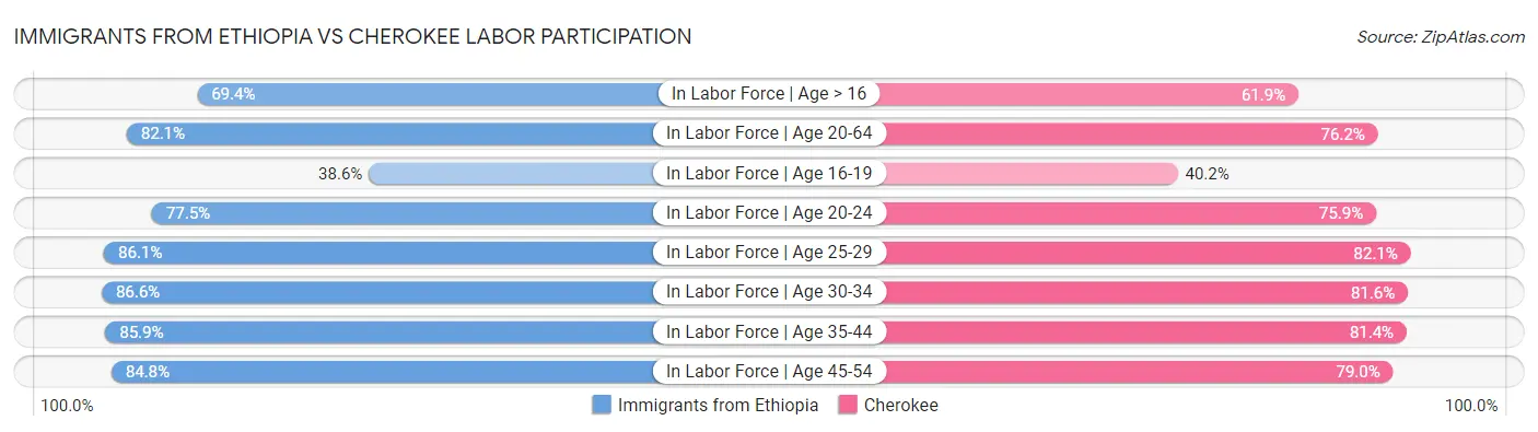 Immigrants from Ethiopia vs Cherokee Labor Participation