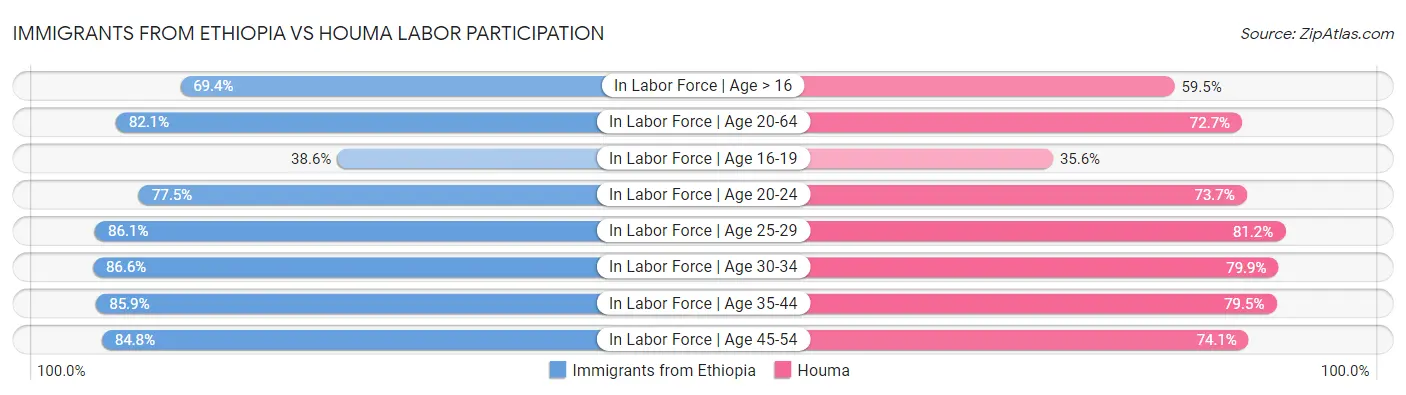 Immigrants from Ethiopia vs Houma Labor Participation