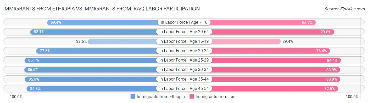 Immigrants from Ethiopia vs Immigrants from Iraq Labor Participation