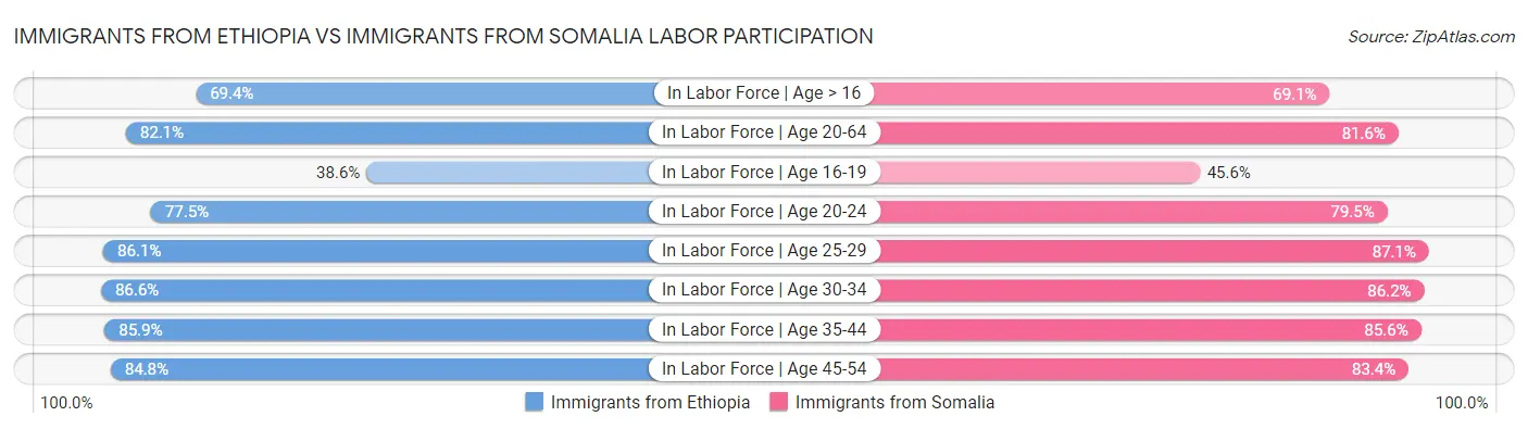 Immigrants from Ethiopia vs Immigrants from Somalia Labor Participation