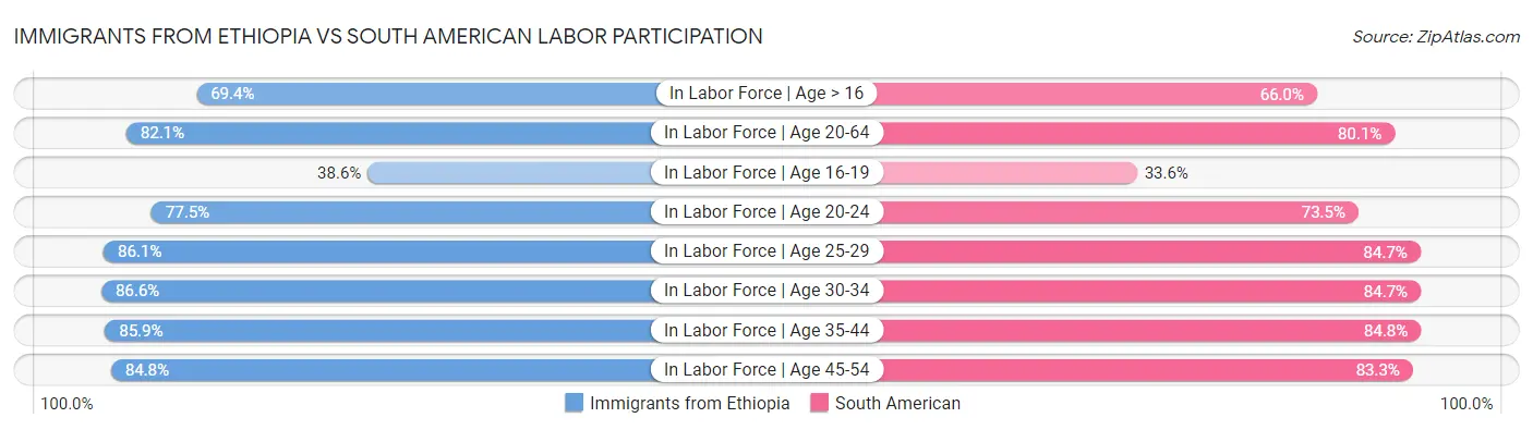 Immigrants from Ethiopia vs South American Labor Participation